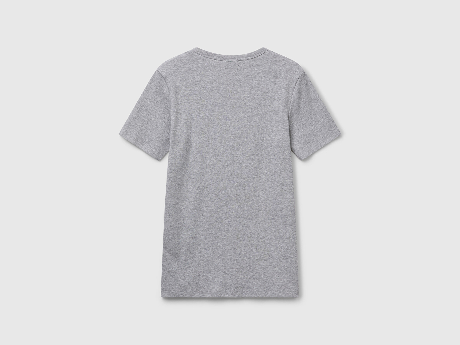 Benetton Kadın Gri Melanj %100 Koton Benetton Yazılı Basic T-Shirt