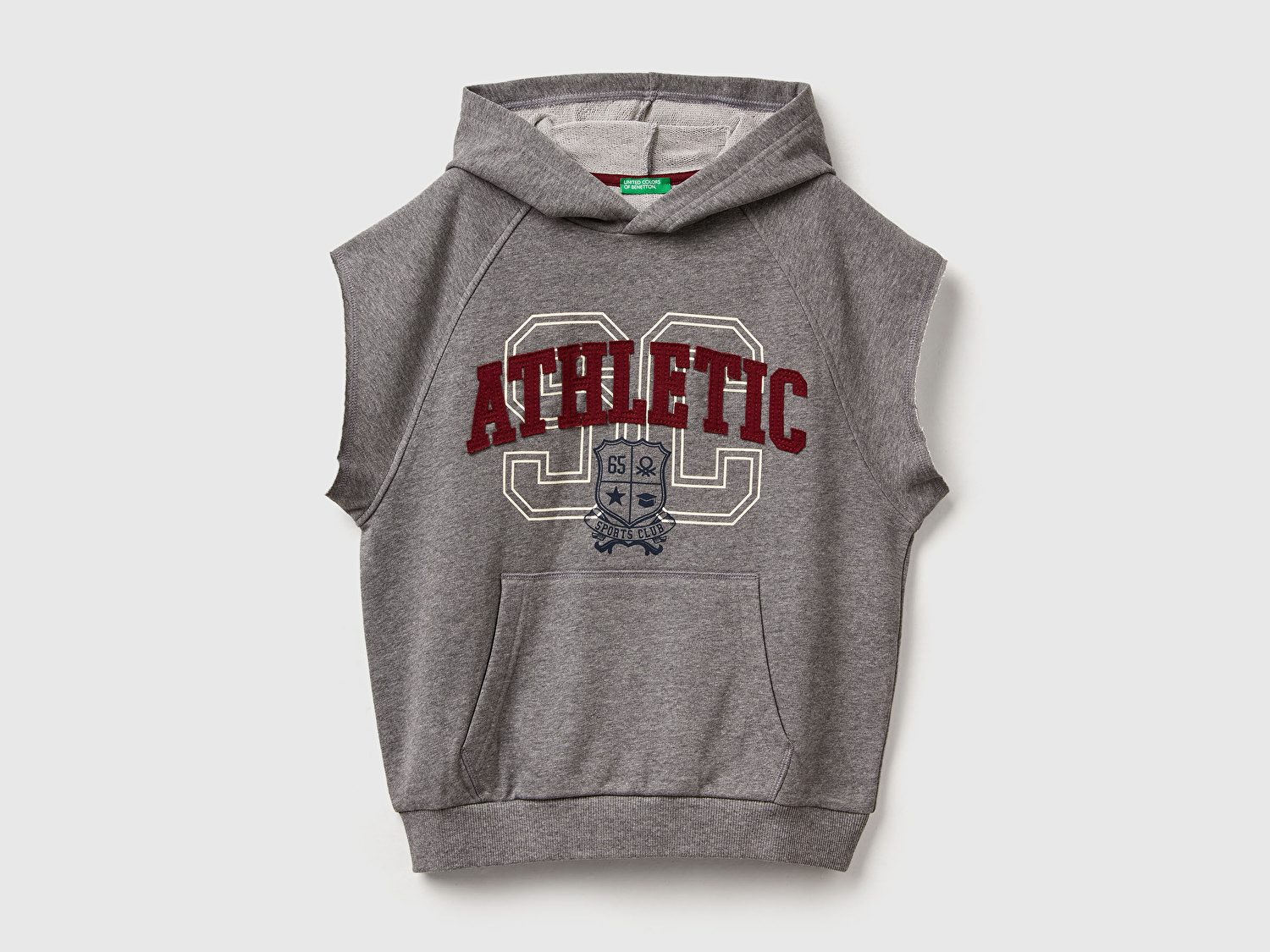 Benetton Erkek Çocuk Antrasit Melanj Baskılı Kese Cep Detaylı Kapüşonlu Raglan Kolsuz Sweatshirt 