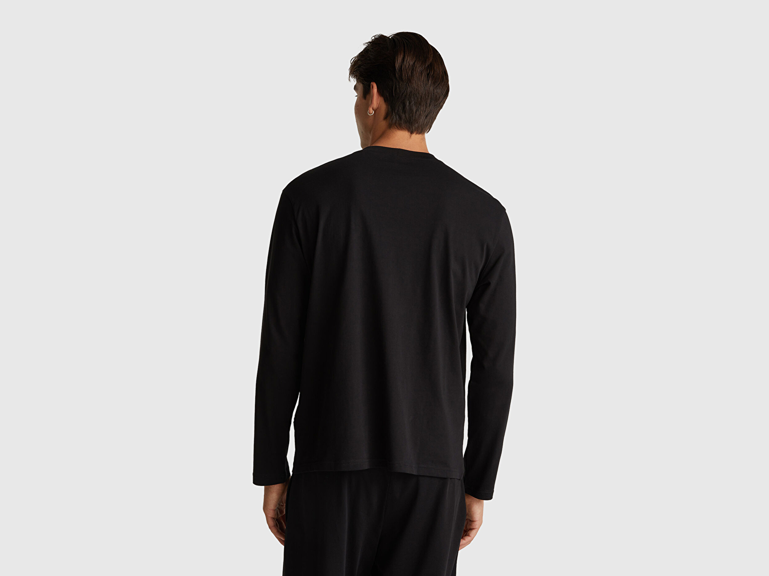 Benetton Erkek Siyah %100 Pamuk Logo Detaylı Pijama Üstü