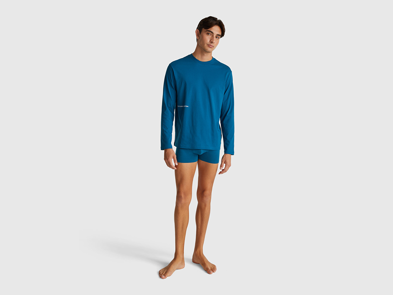 Benetton Erkek Mavi %100 Pamuk Logo Detaylı Pijama Üstü