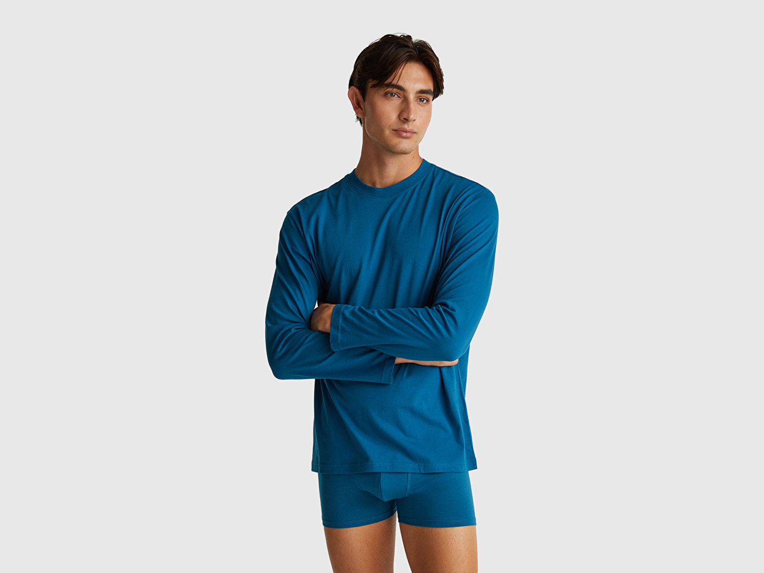 Benetton Erkek Mavi %100 Pamuk Logo Detaylı Pijama Üstü