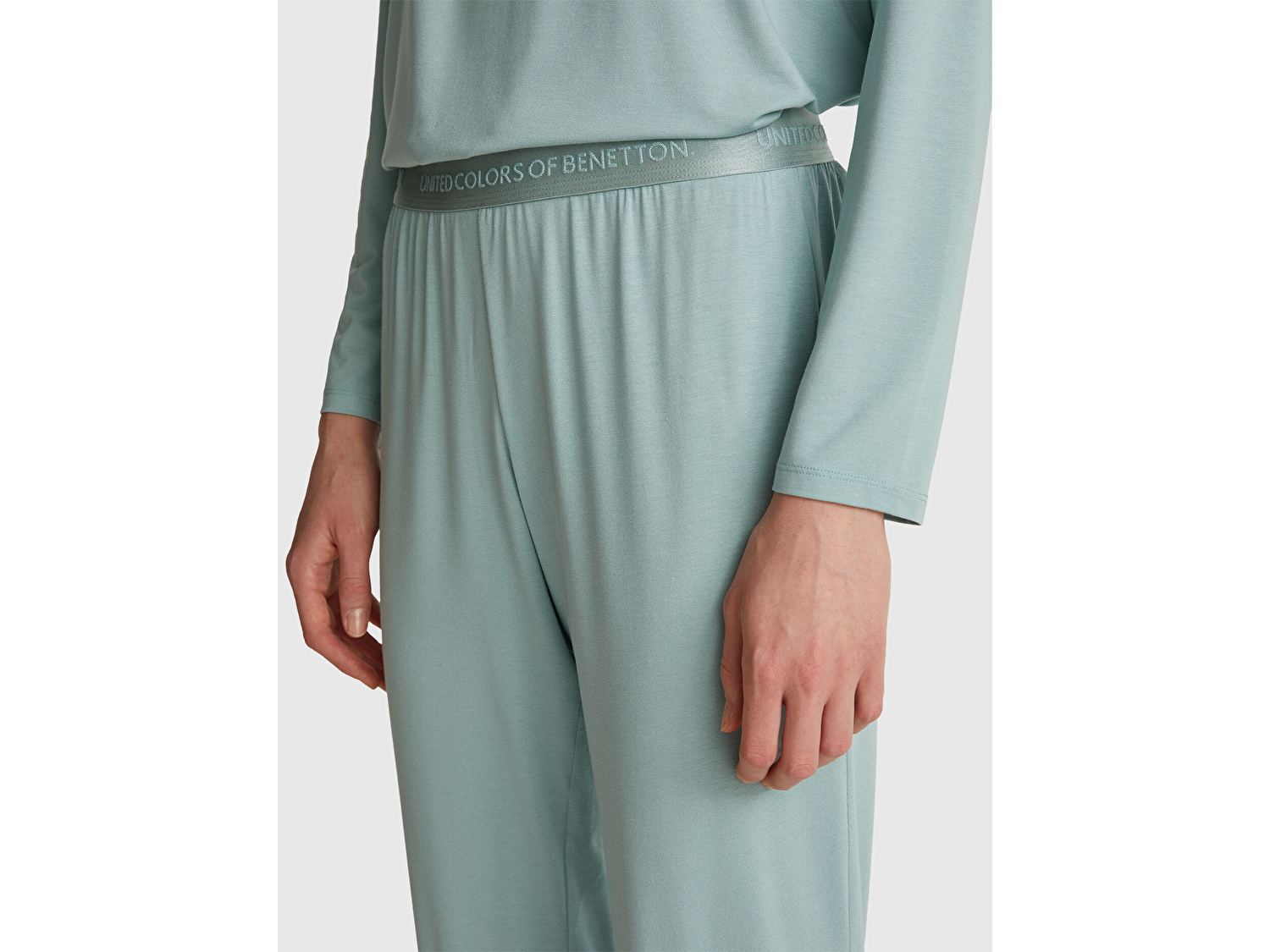 Benetton Kadın Açık Yeşil Modal Karışımlı Beli Logolu Pijama Altı