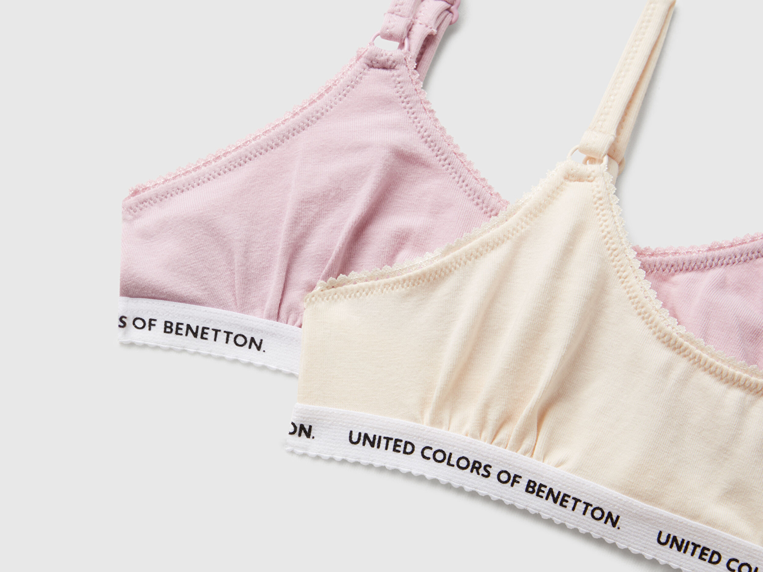 Benetton Kız Çocuk Krem-Pembe Logo Bantlı Ayarlanabilir Askılı 2'li Sütyen Seti