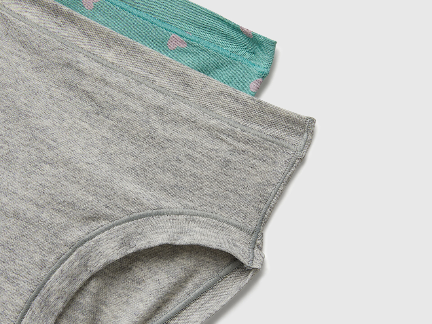 Benetton Kız Çocuk Gri-Turkuaz Düz Renk ve Desenli Hipster Kesim 2'li Külot Seti