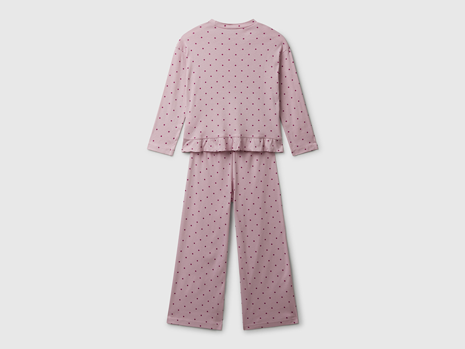 Benetton Kız Çocuk Soluk Pembe Desenli Fırfır Detaylı Pijama Takımı