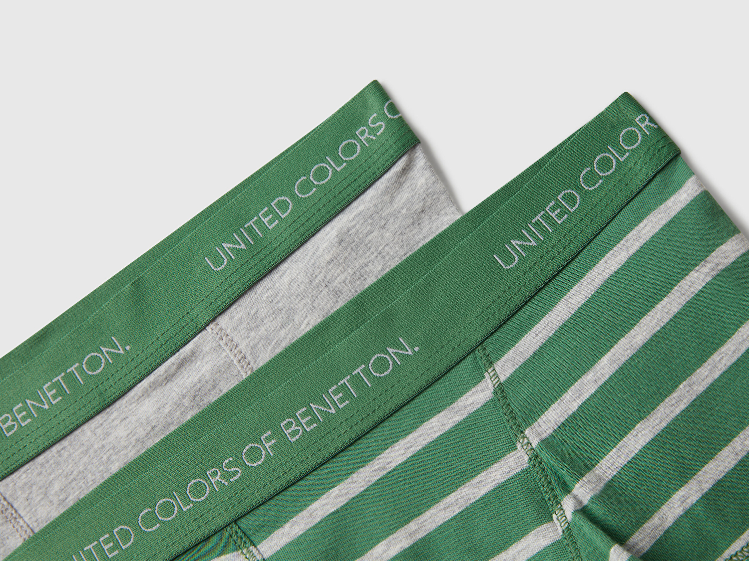 Benetton Erkek Çocuk Ekru-Yeşil Bel Bandı Logolu 2'li Boxer Seti
