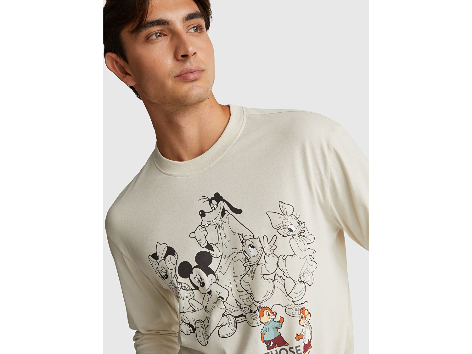 Benetton Erkek Krem %100 Koton Disney Baskılı Uzun Kollu T-Shirt
