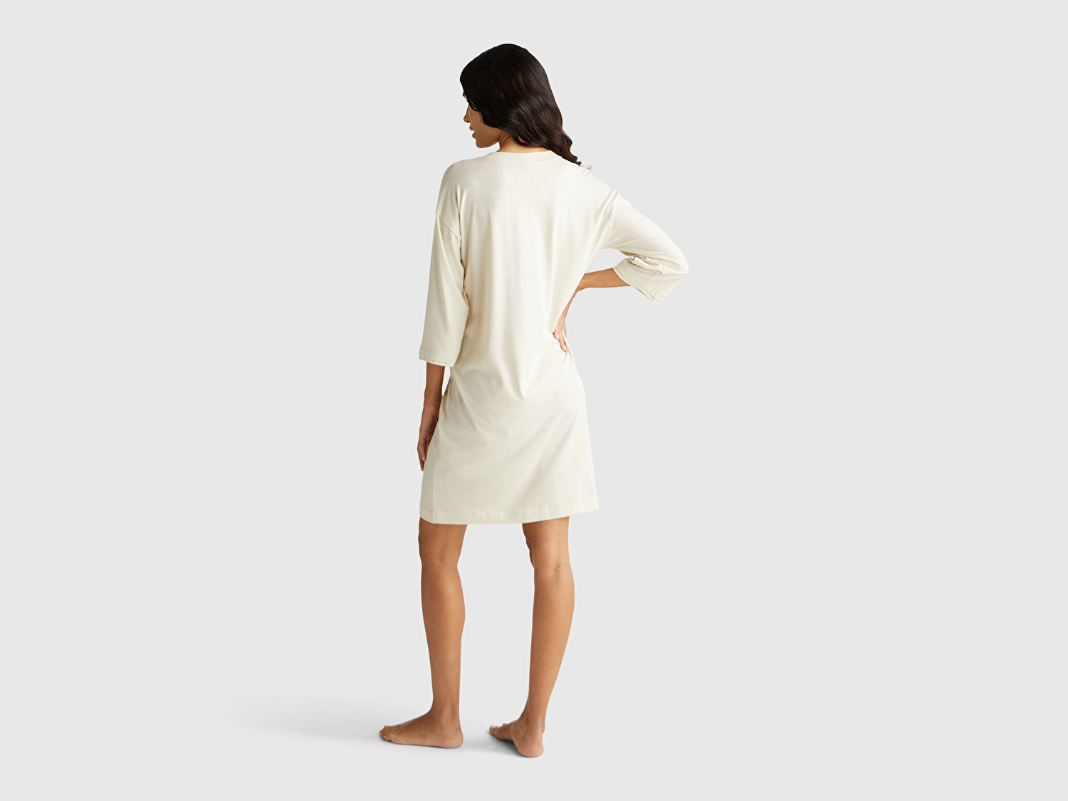 Benetton Kadın Krem %100 Koton Mickey Baskılı  Gecelik