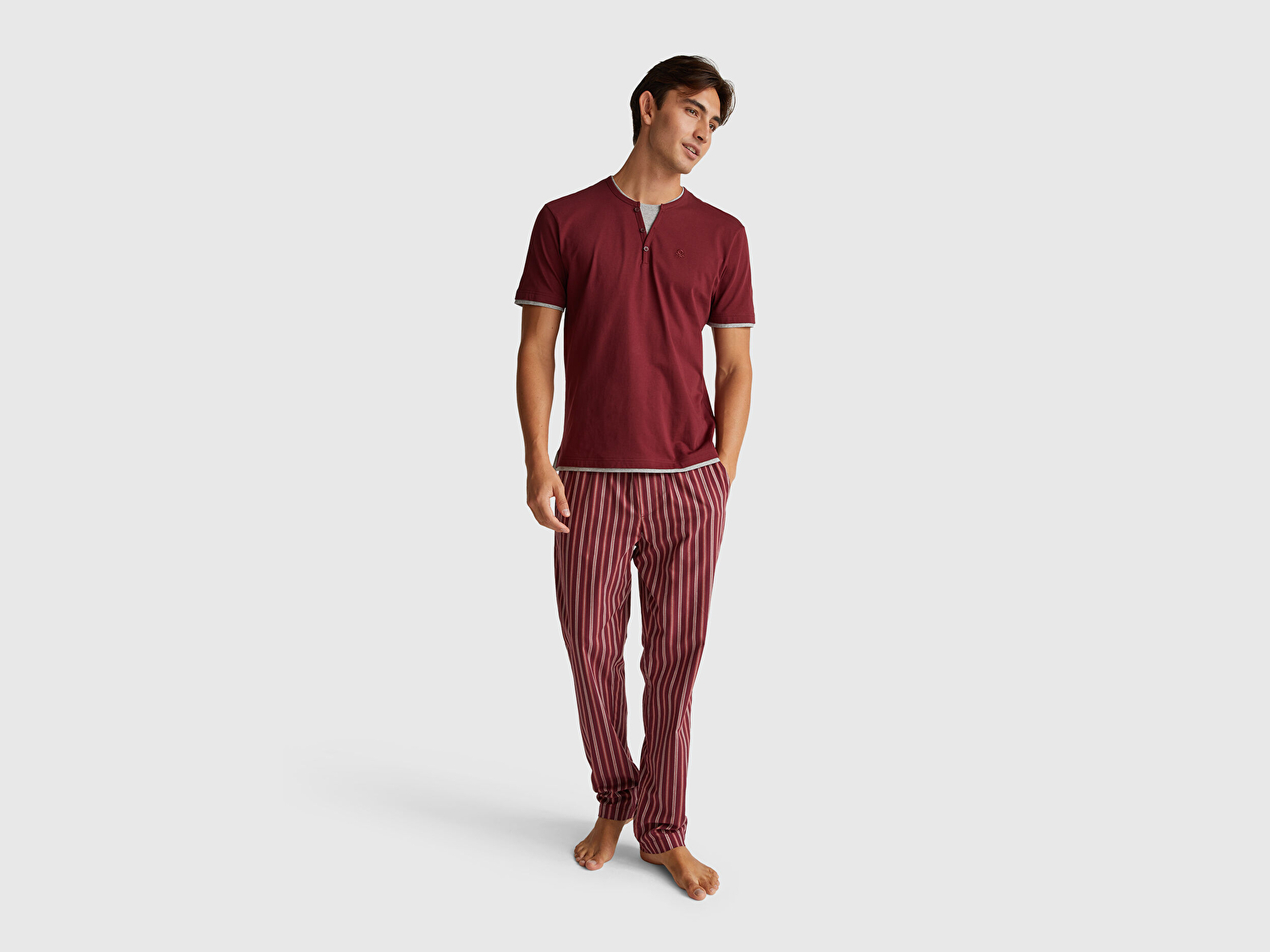 Benetton Erkek Kırmızı Kare Desenli Büzgü İpli Pijama Altı