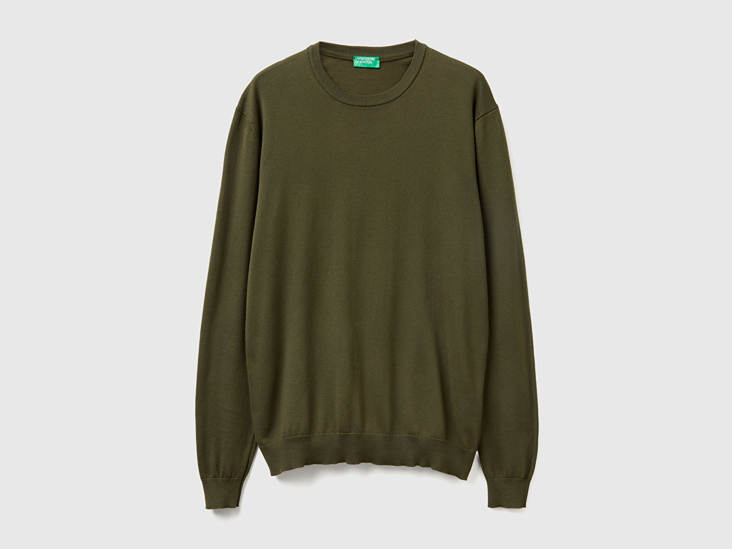 Benetton Erkek Haki  %100 Koton Bisiklet YakaKazak