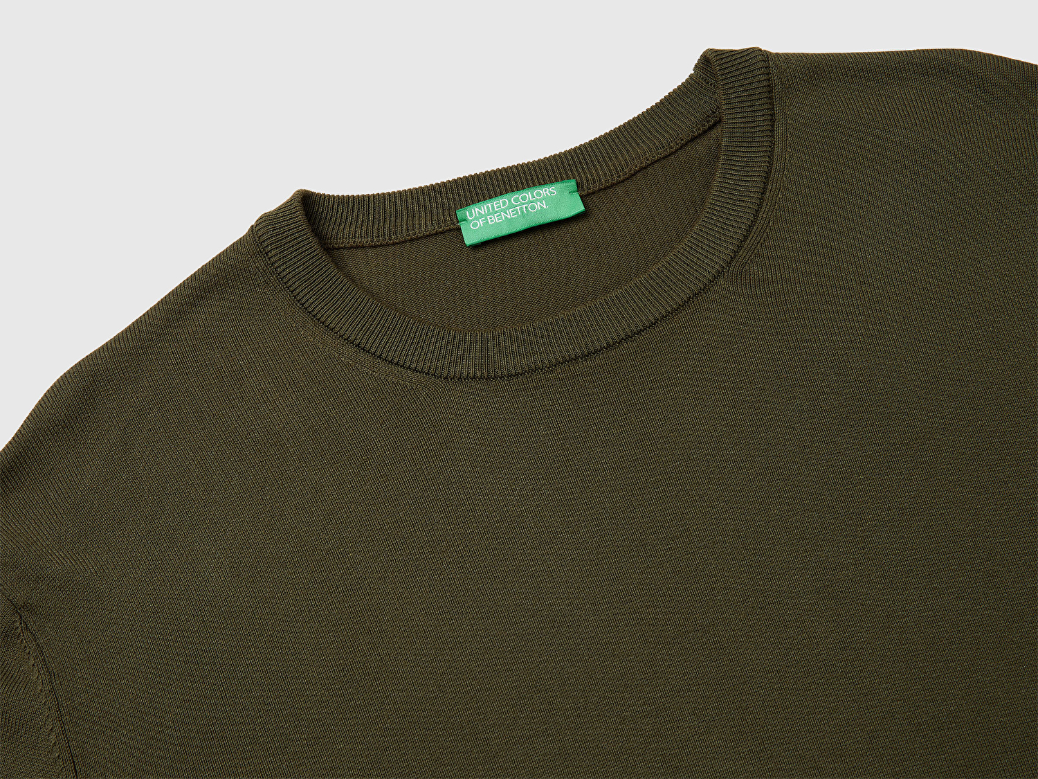 Benetton Erkek Haki  %100 Koton Bisiklet YakaKazak