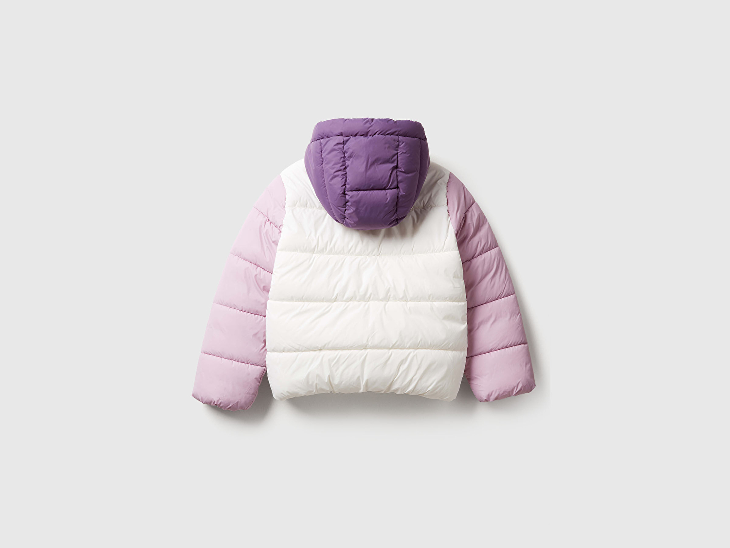 Benetton Kız Çocuk Ekru-Lila Sol Göğsü Logo İşlemeli Cepli Kapüşonlu Yüksek Yaka Mont