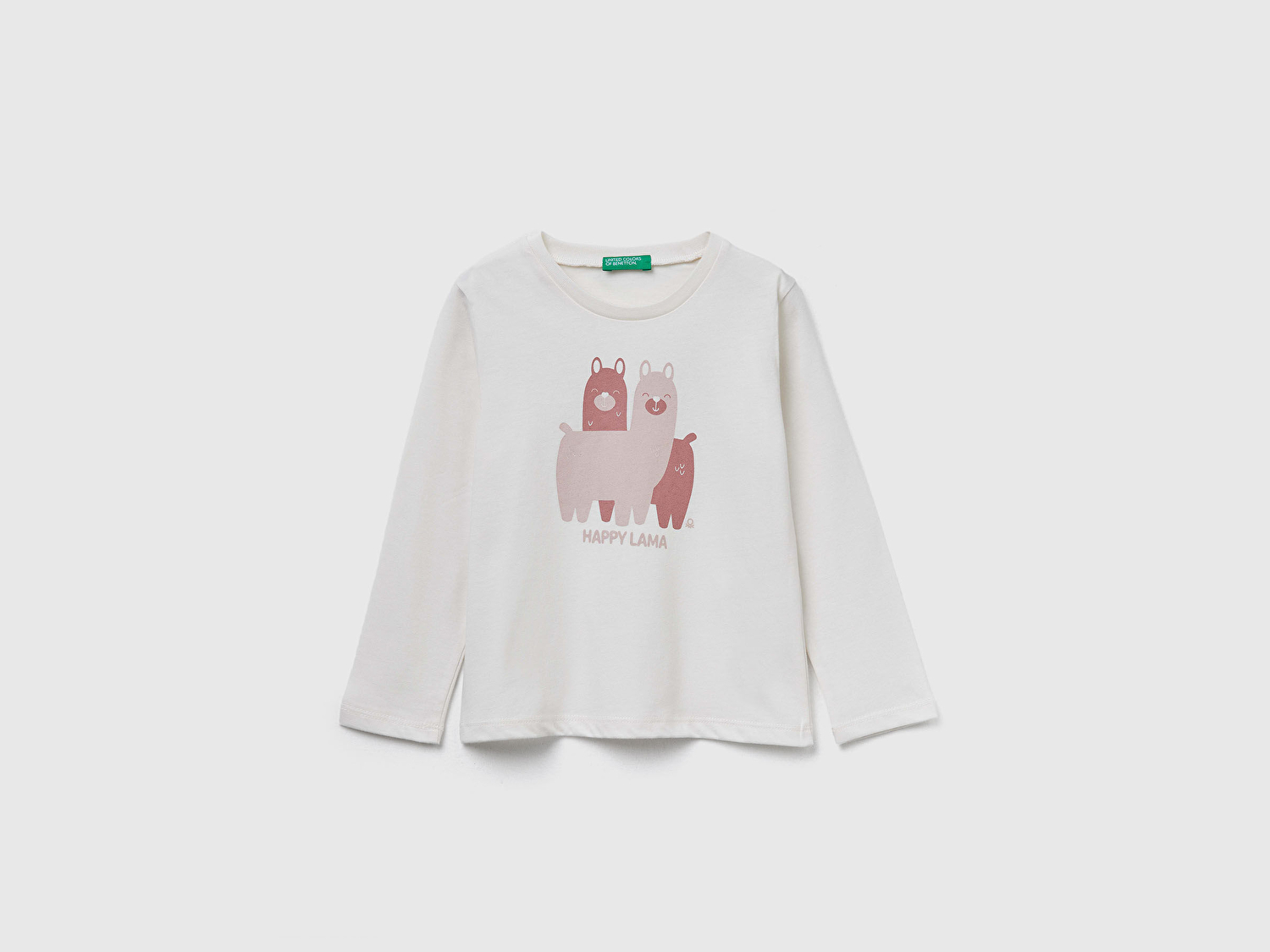 Benetton Kız Bebek Ekru Önü Baskılı Ribana Yakalı Regular Fit Sweatshirt
