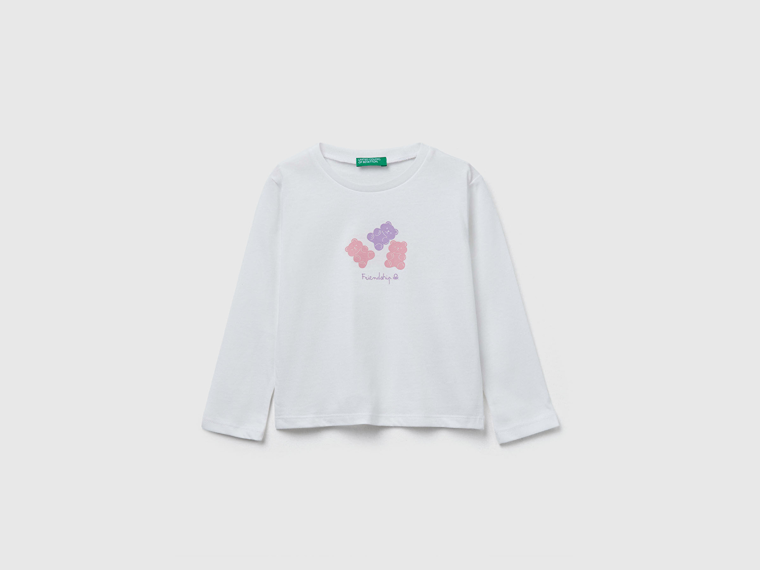 Benetton Kız Bebek Krem Önü Baskılı Ribana Yakalı Regular Fit Sweatshirt