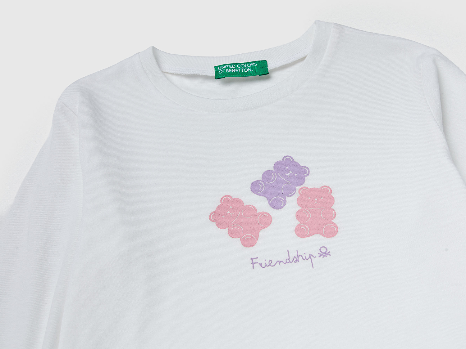 Benetton Kız Bebek Krem Önü Baskılı Ribana Yakalı Regular Fit Sweatshirt