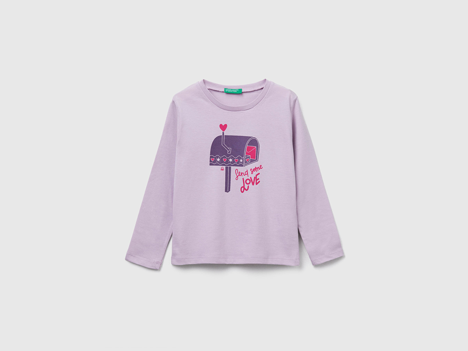 Benetton Kız Bebek Lila Önü Baskılı Ribana Yakalı Regular Fit Sweatshirt