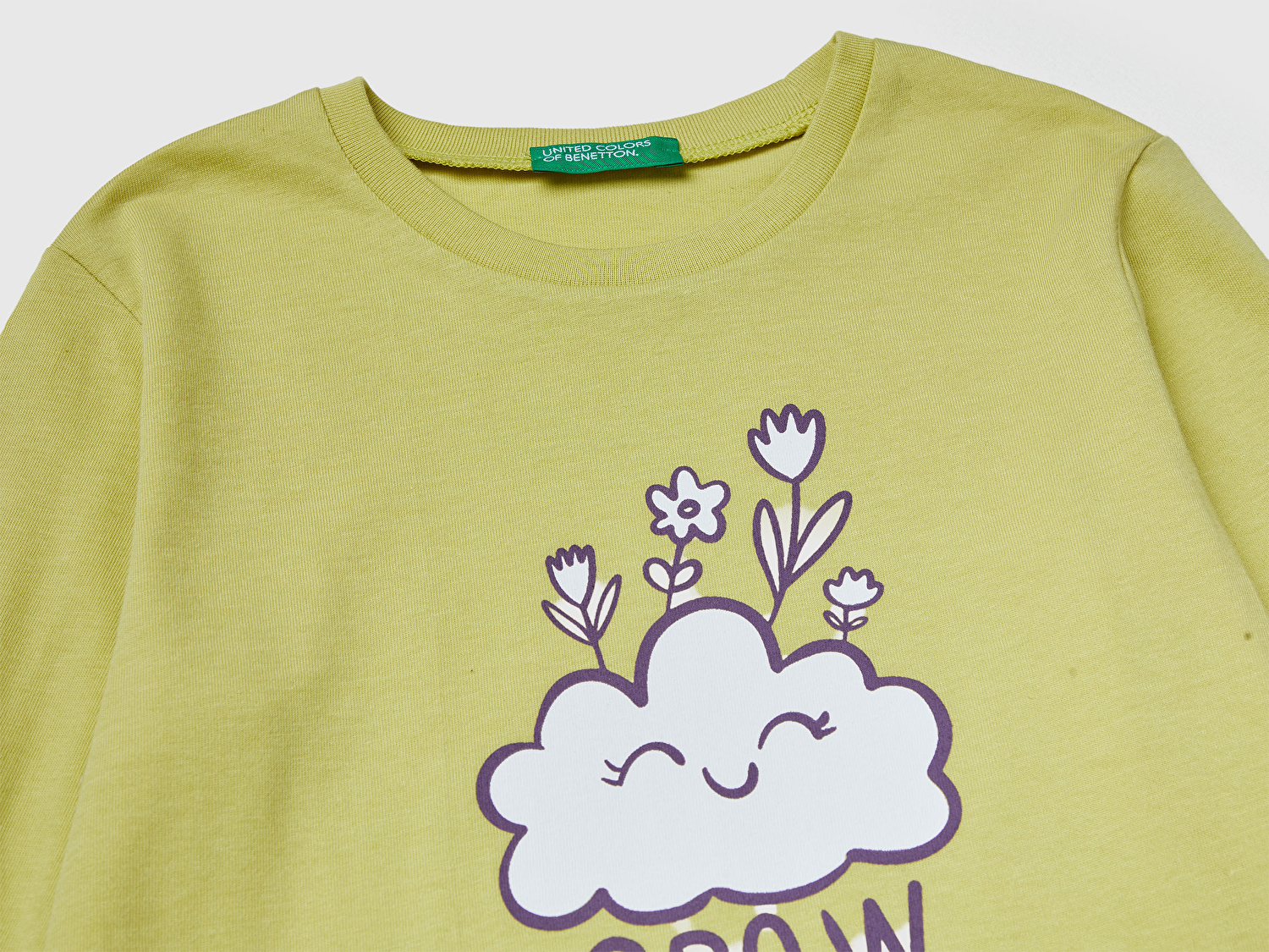 Benetton Kız Bebek Hardal Önü Baskılı Ribana Yakalı Regular Fit Sweatshirt