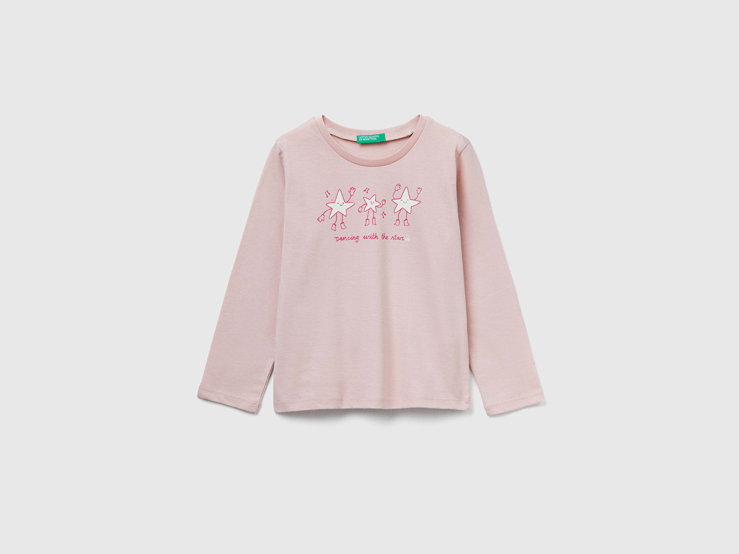 Benetton Kız Bebek Toz Pembe Önü Baskılı Ribana Yakalı Regular Fit Sweatshirt