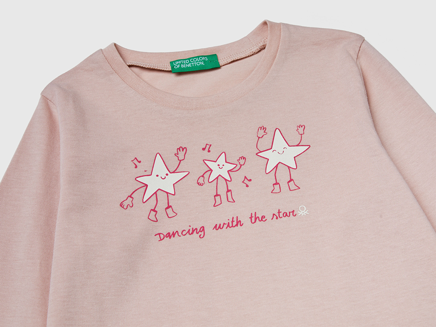 Benetton Kız Bebek Toz Pembe Önü Baskılı Ribana Yakalı Regular Fit Sweatshirt