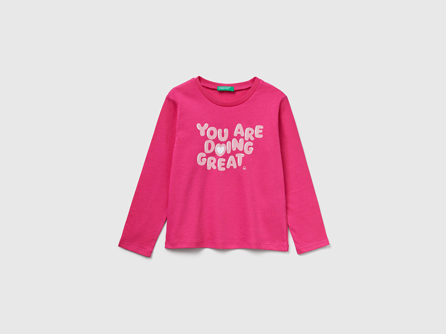 Benetton Kız Bebek Pembe Önü Baskılı Ribana Yakalı Regular Fit Sweatshirt