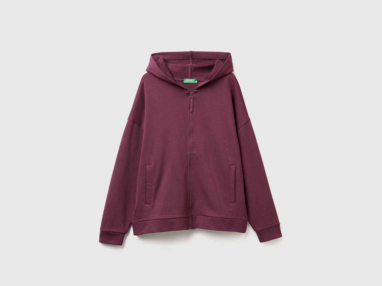 Benetton Kadın Mürdüm Logo Baskı Detaylı Kapüşonlu Relax Fit Sweatshirt