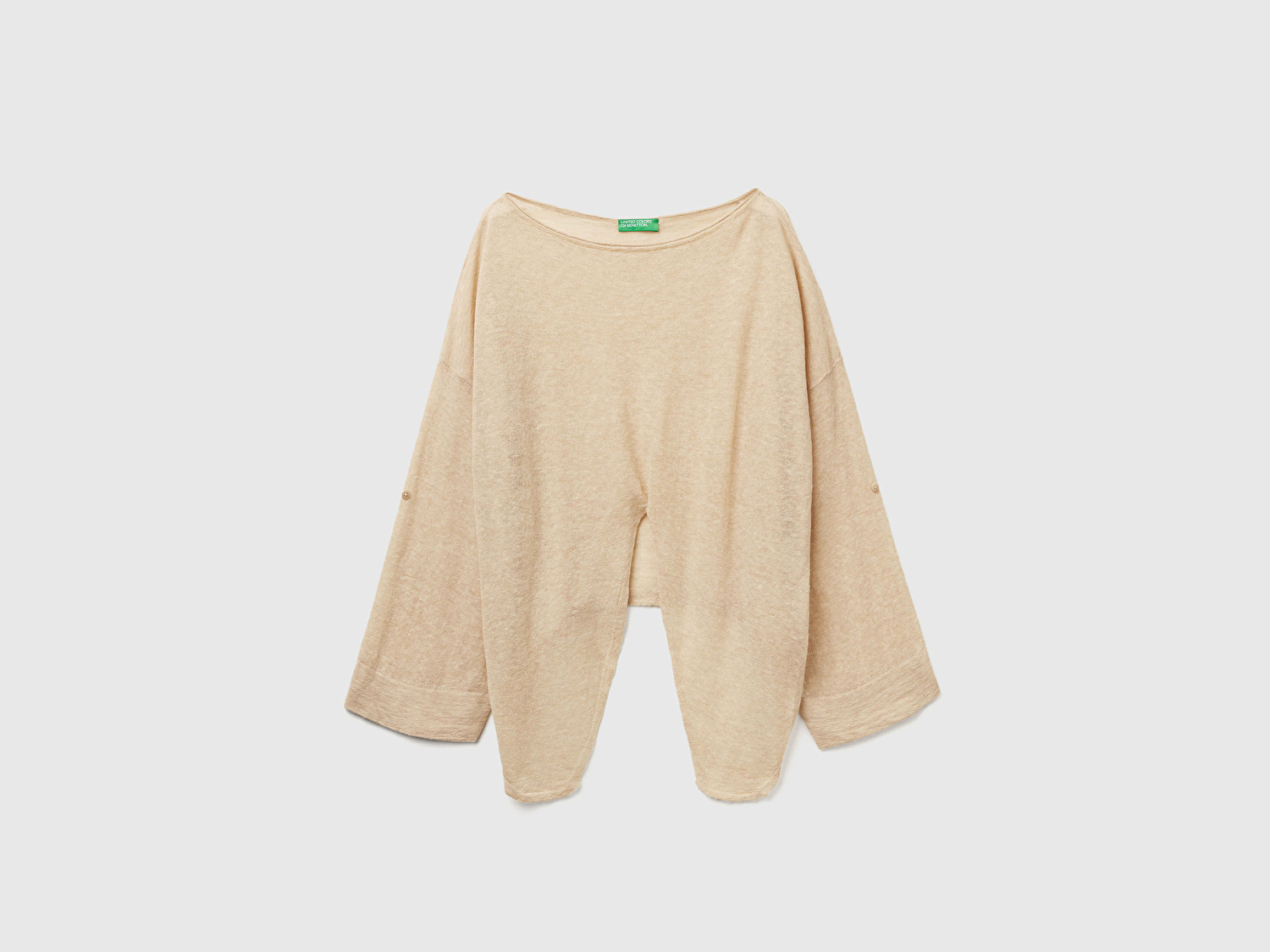 Benetton Kadın Ekru Alpaka ve Yün Karışımlı Düğme Detaylı Beli Bağlamalı Kazak