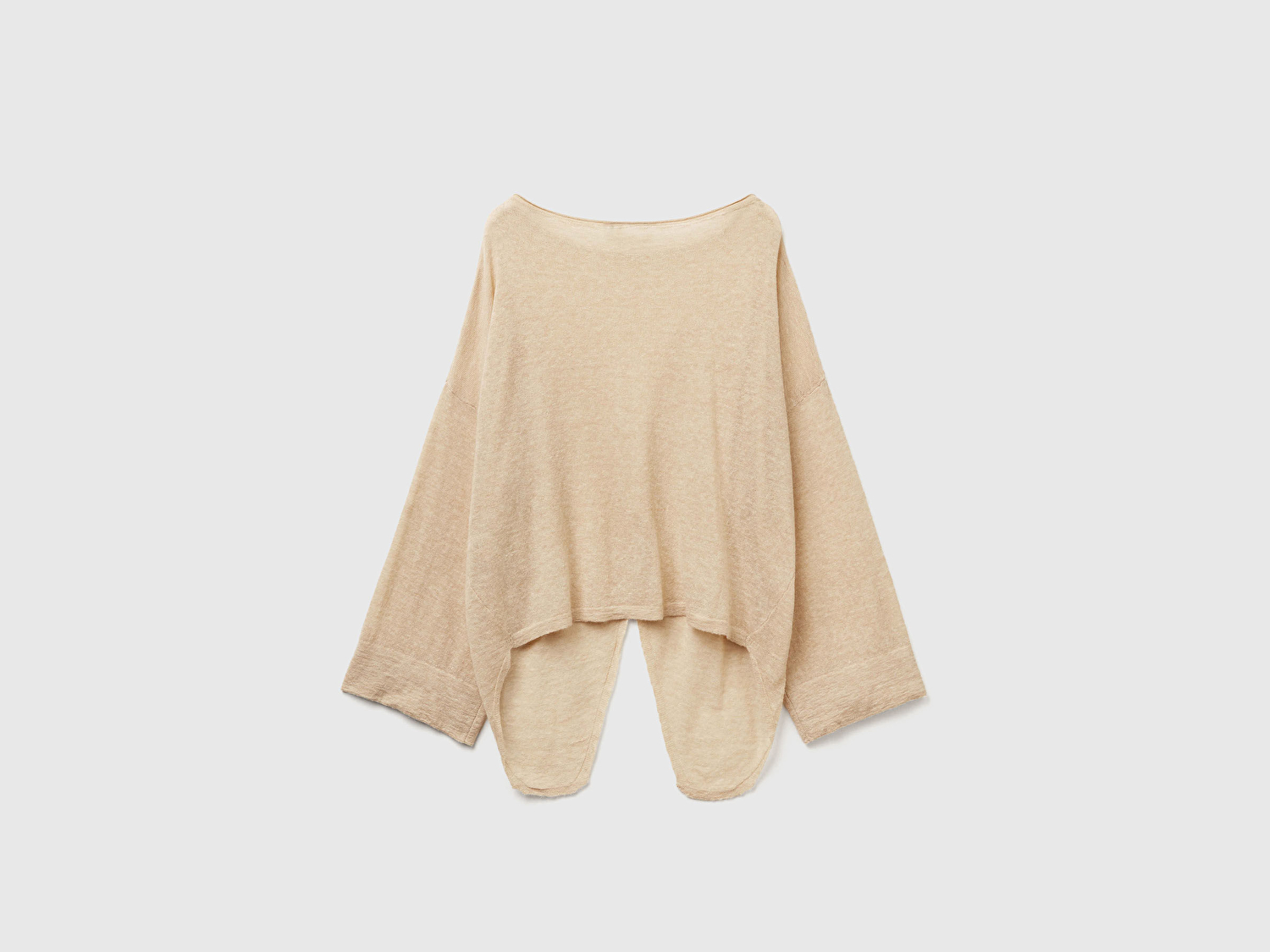 Benetton Kadın Ekru Alpaka ve Yün Karışımlı Düğme Detaylı Beli Bağlamalı Kazak