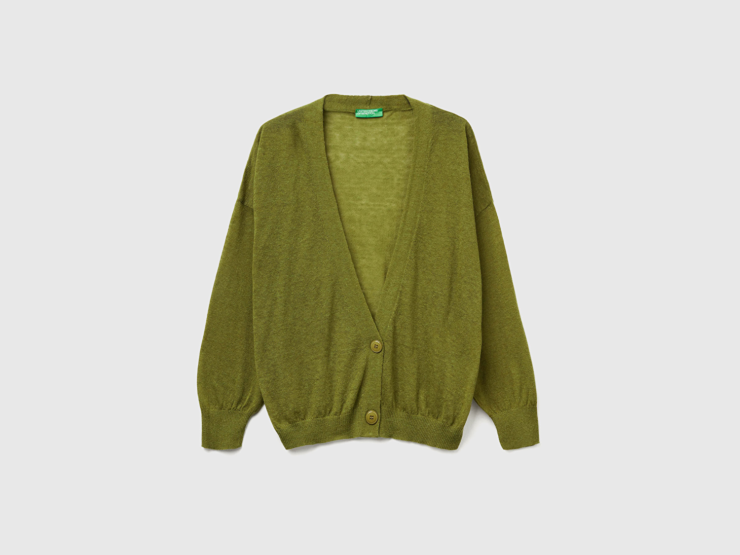 Kadın Haki Yeşili Alpaka ve Yün Karışımlı Ribana Detaylı Düğmeli Hırka