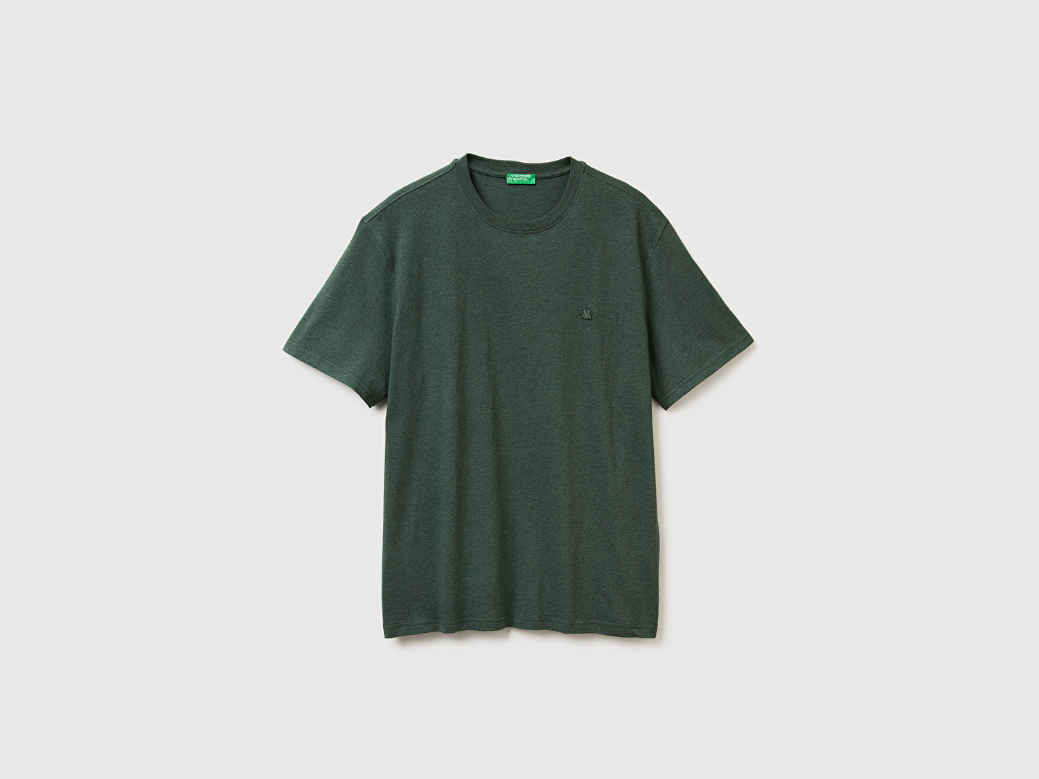 Benetton Erkek Yeşil %100 Pamuk Logo İşlemeli Bisiklet Yaka T-Shirt