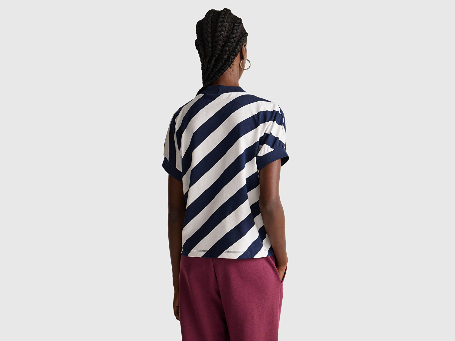 Benetton Kadın Lacivert %100 Pamuk Çift Renk Bloklu T-Shirt