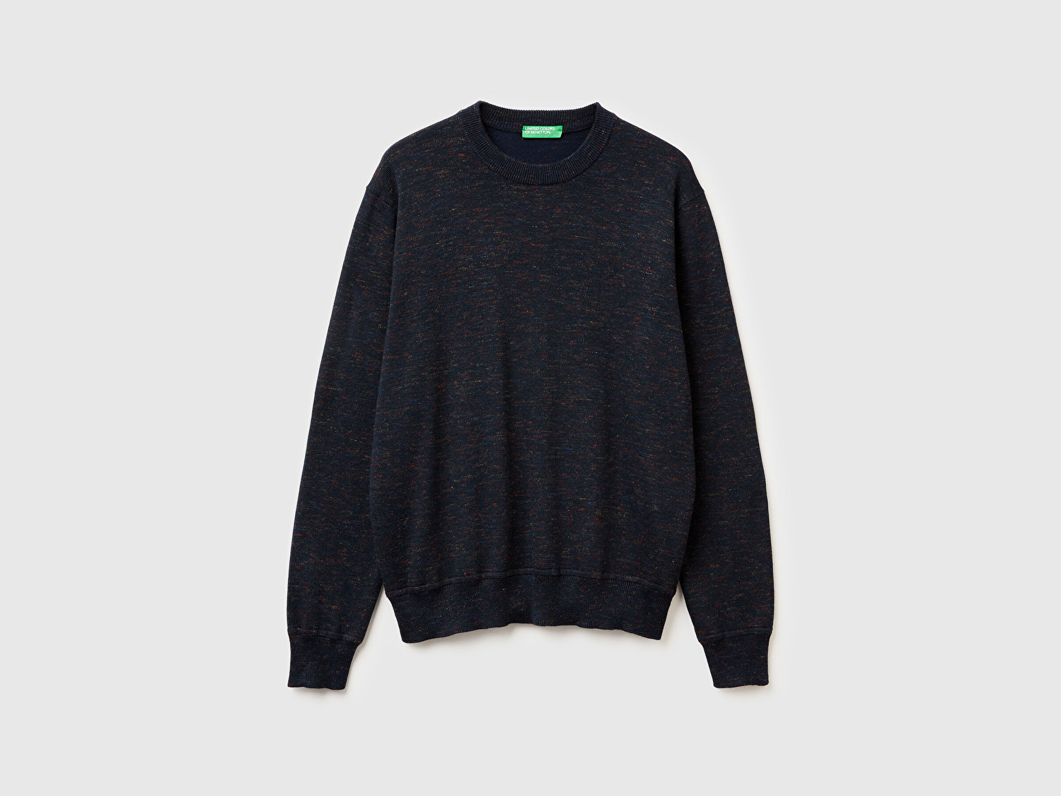 Erkek Lacivert Yün Karışımlı Bisiklet Yaka  Çoklu Renk Efekli Triko