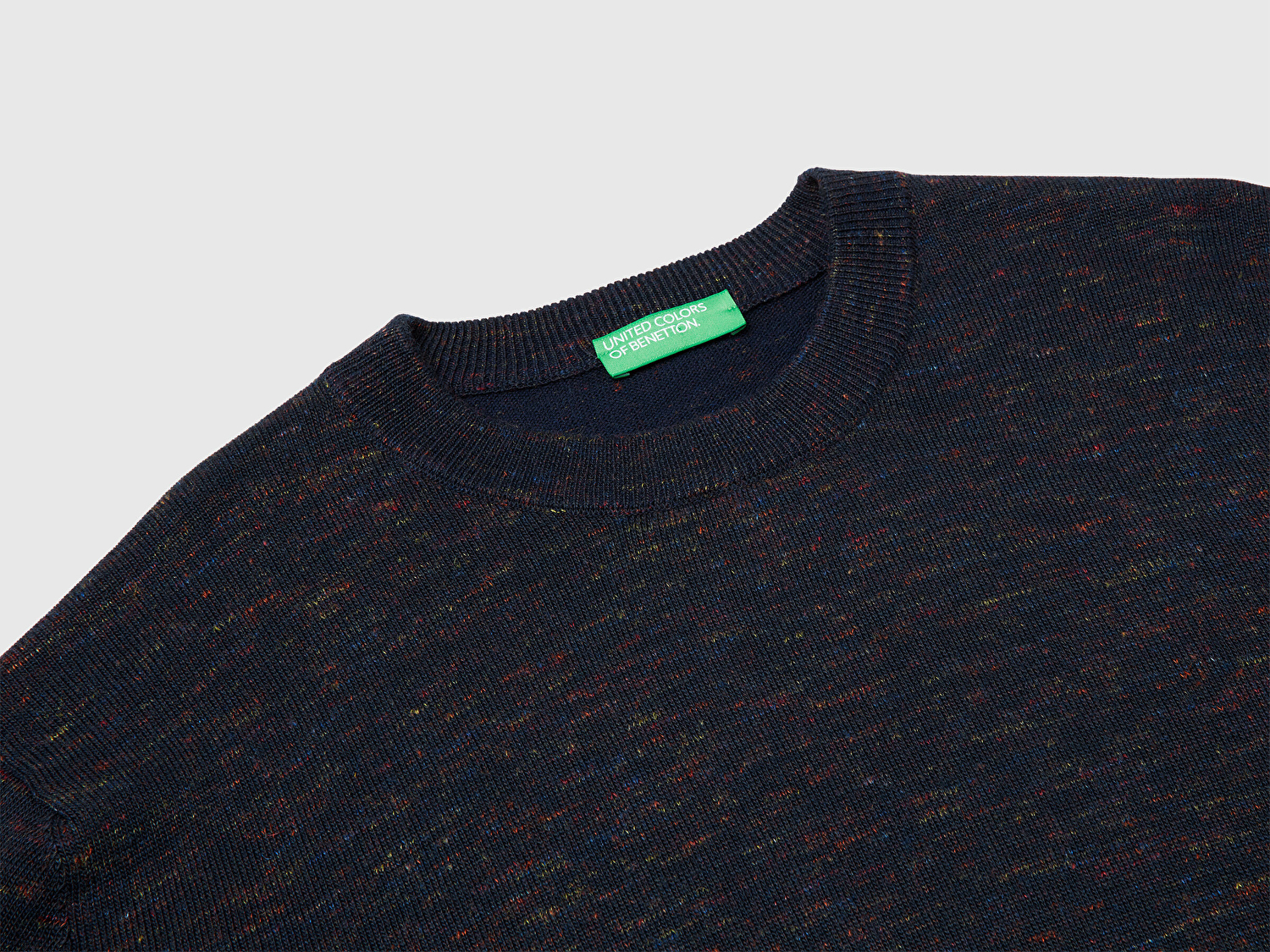 Erkek Lacivert Yün Karışımlı Bisiklet Yaka  Çoklu Renk Efekli Triko