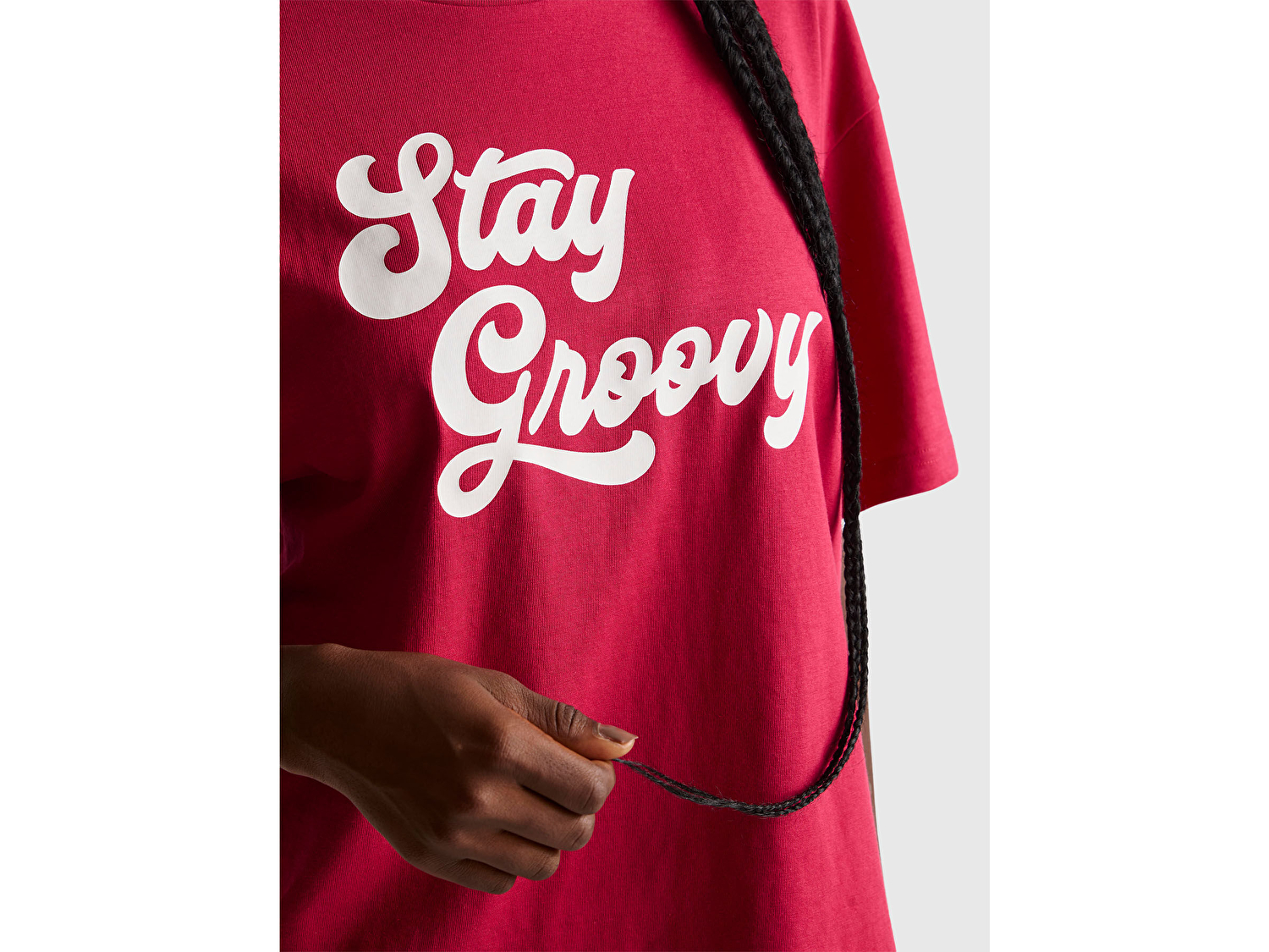 Benetton Kadın Fuşya %100 Pamuk Önü Yazı Baskılı Bisiklet Yaka T-Shirt