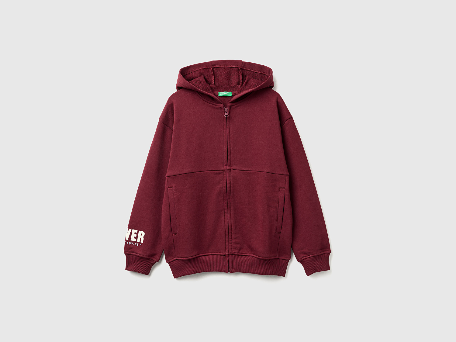 Benetton Erkek Çocuk Bordo Baskılı Önü Fermuarlı Kapüşonlu Oversize Sweatshirt