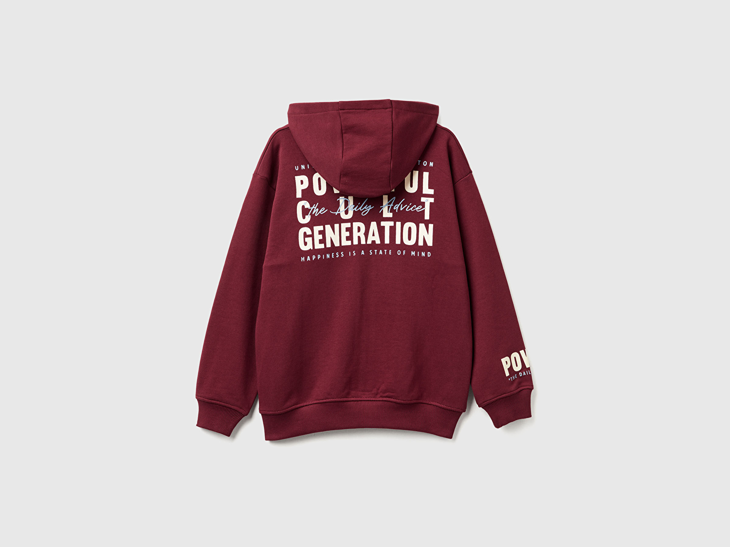 Benetton Erkek Çocuk Bordo Baskılı Önü Fermuarlı Kapüşonlu Oversize Sweatshirt