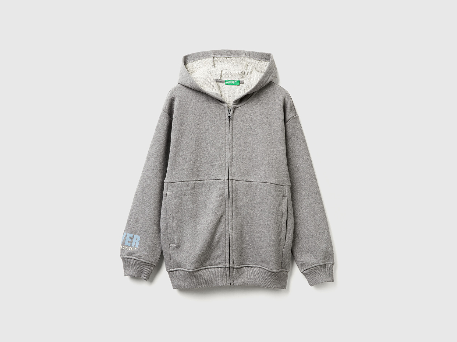 Benetton Erkek Çocuk Antrasit Melanj Baskılı Önü Fermuarlı Kapüşonlu Oversize Sweatshirt