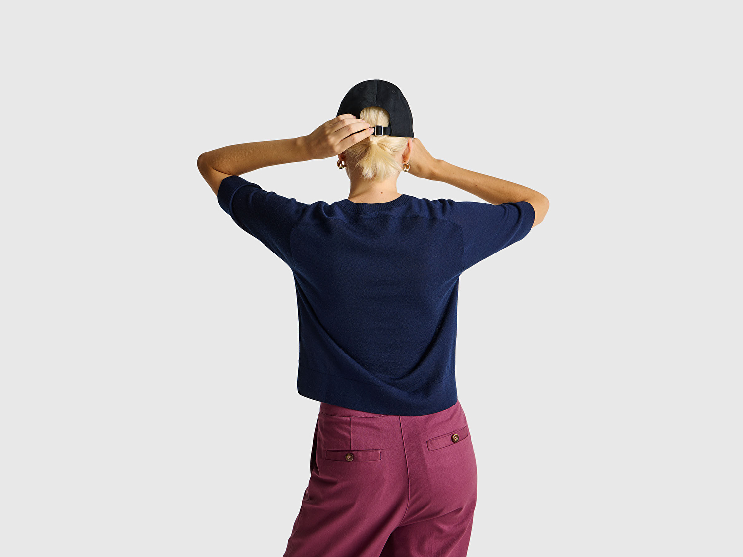 Benetton Kadın Lacivert %100 Yün Bisiklet Yaka Kısa Kollu Kazak