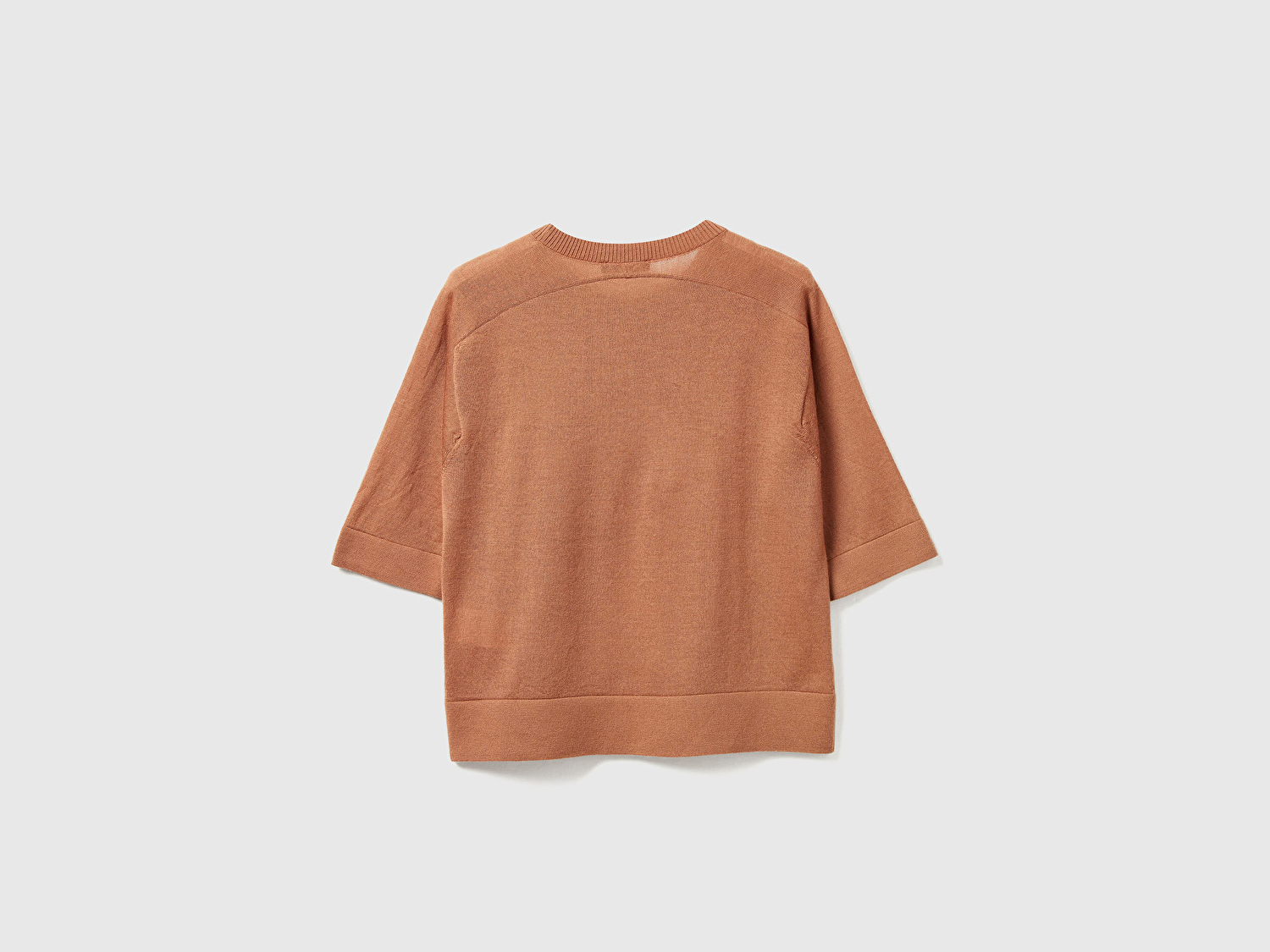 Benetton Kadın Taba  %100 Yün Bisiklet Yaka Kısa Kollu Kazak