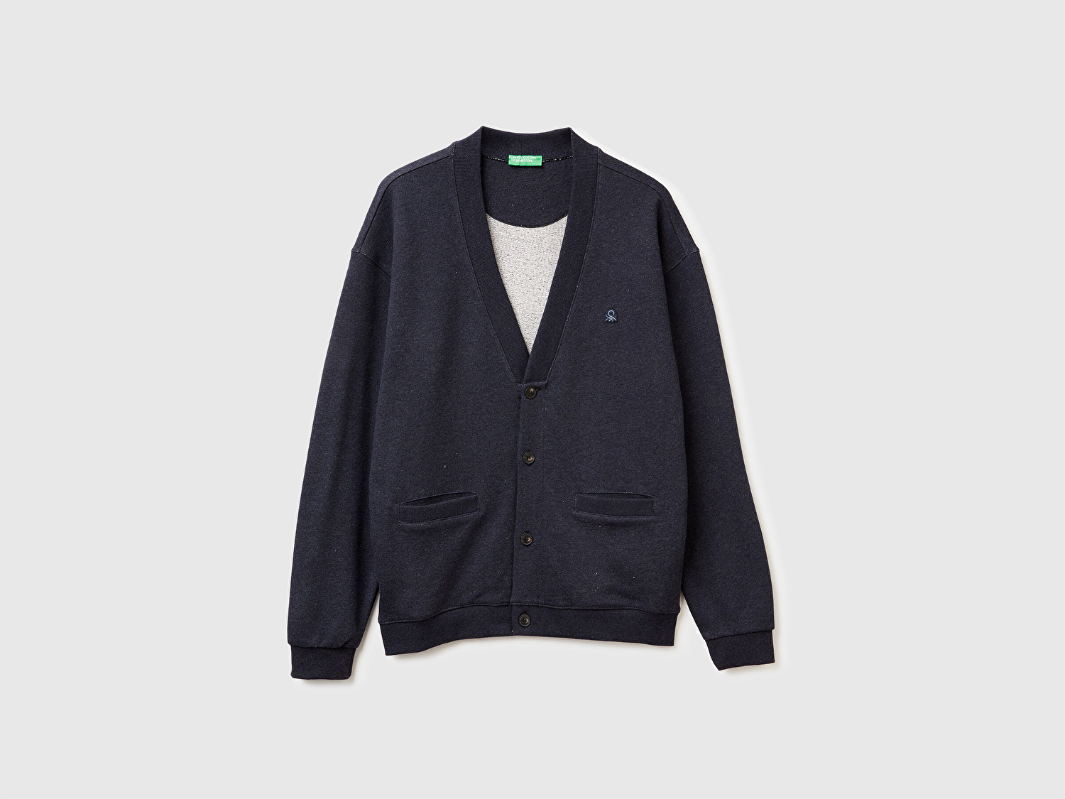 Benetton Erkek Lacivert %100 Pamuk Logo İşlemeli Cep Detaylı Düğmeli Hırka