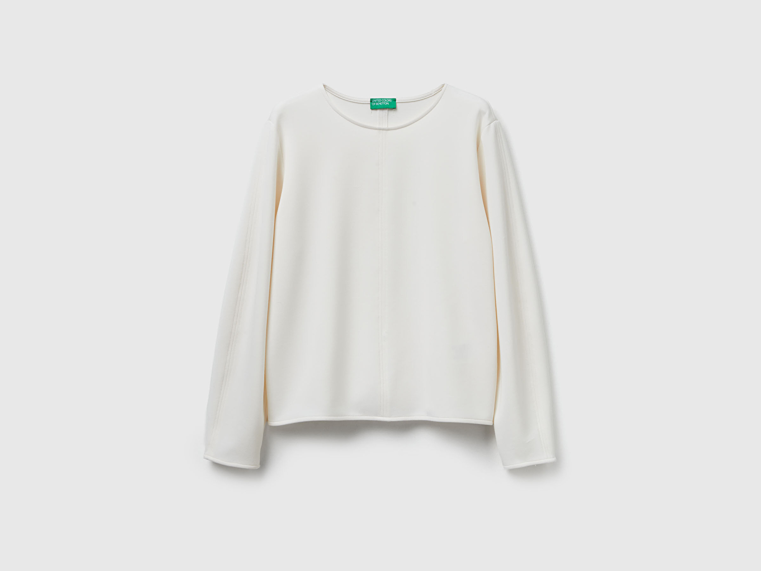 Benetton Kadın Krem Modal Karışımlı Etiket Detaylı Bisiklet Yaka Sweatshirt