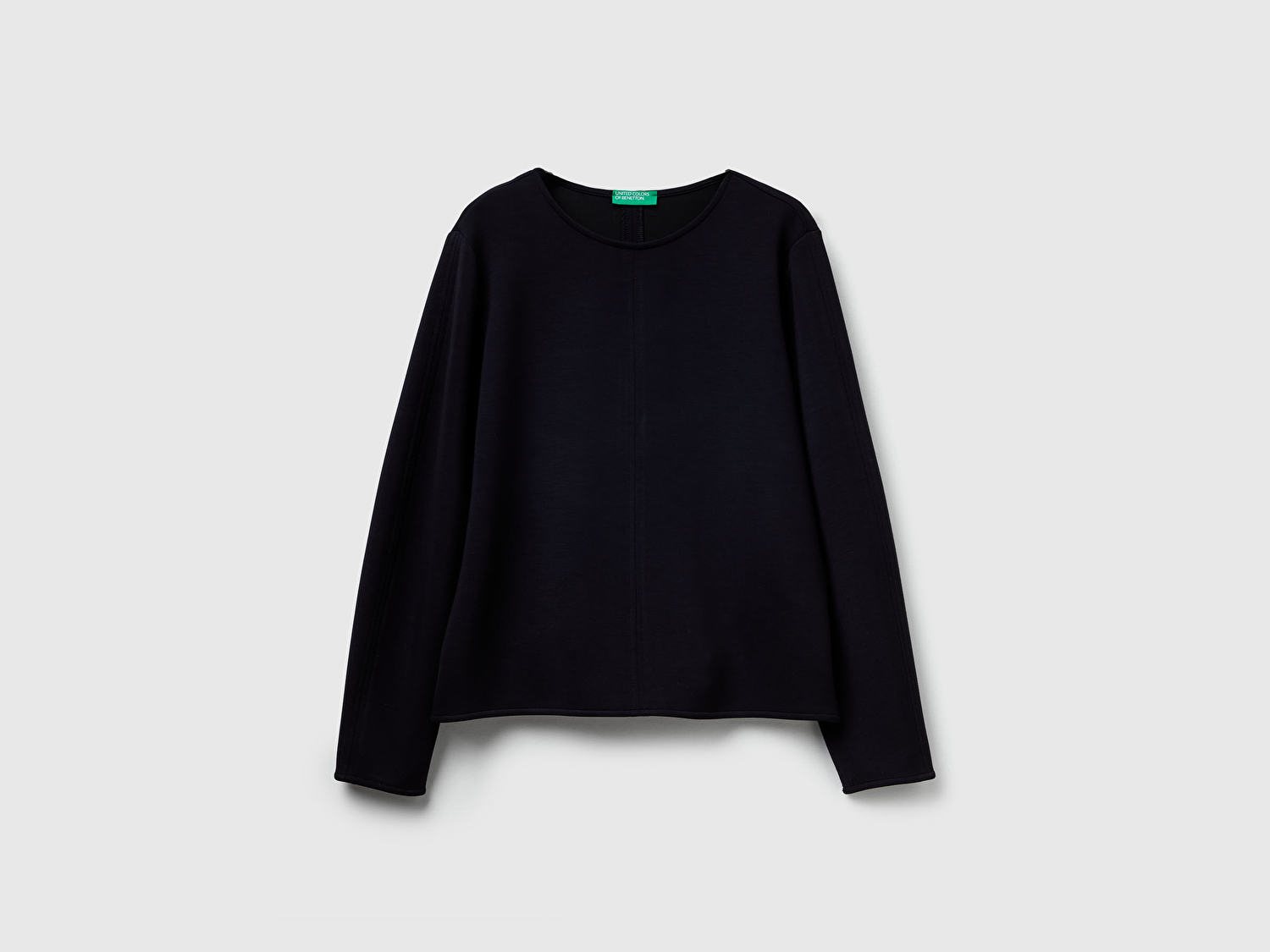 Benetton Kadın Siyah Modal Karışımlı Etiket Detaylı Bisiklet Yaka Sweatshirt