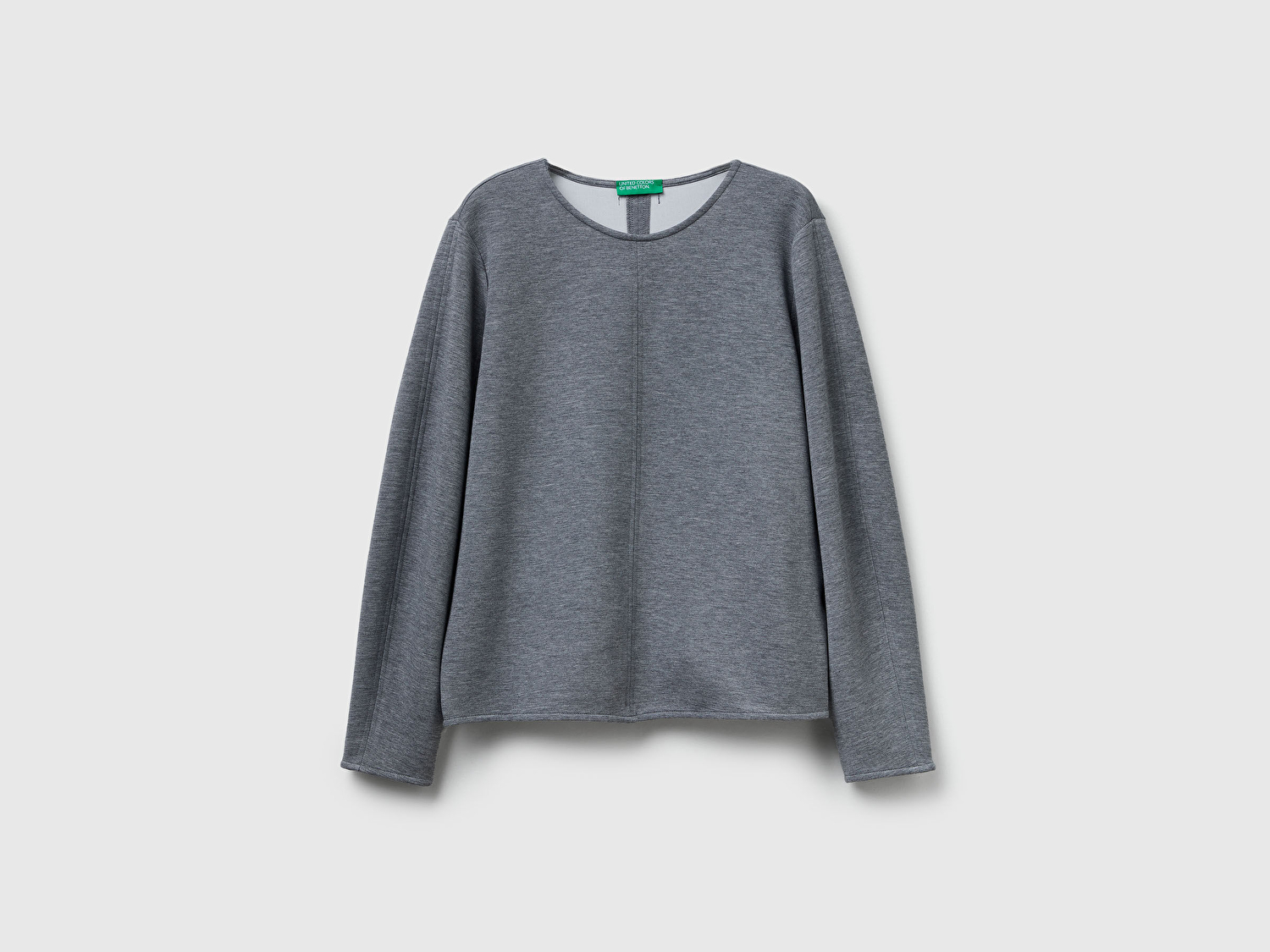Benetton Kadın Açık Gri Modal Karışımlı Etiket Detaylı Bisiklet Yaka Sweatshirt