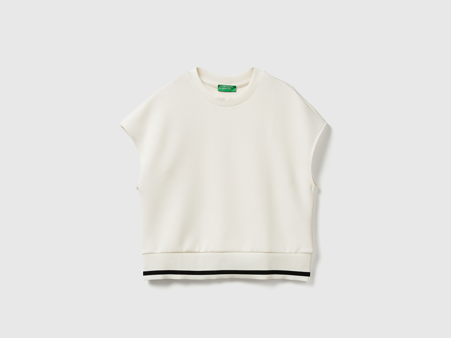 Benetton Kadın Krem Modal Karışımlı Beli Çizgi Detaylı Kolsuz Sweatshirt