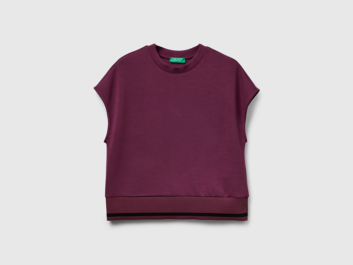 Benetton Kadın Mürdüm Modal Karışımlı Beli Çizgi Detaylı Kolsuz Sweatshirt