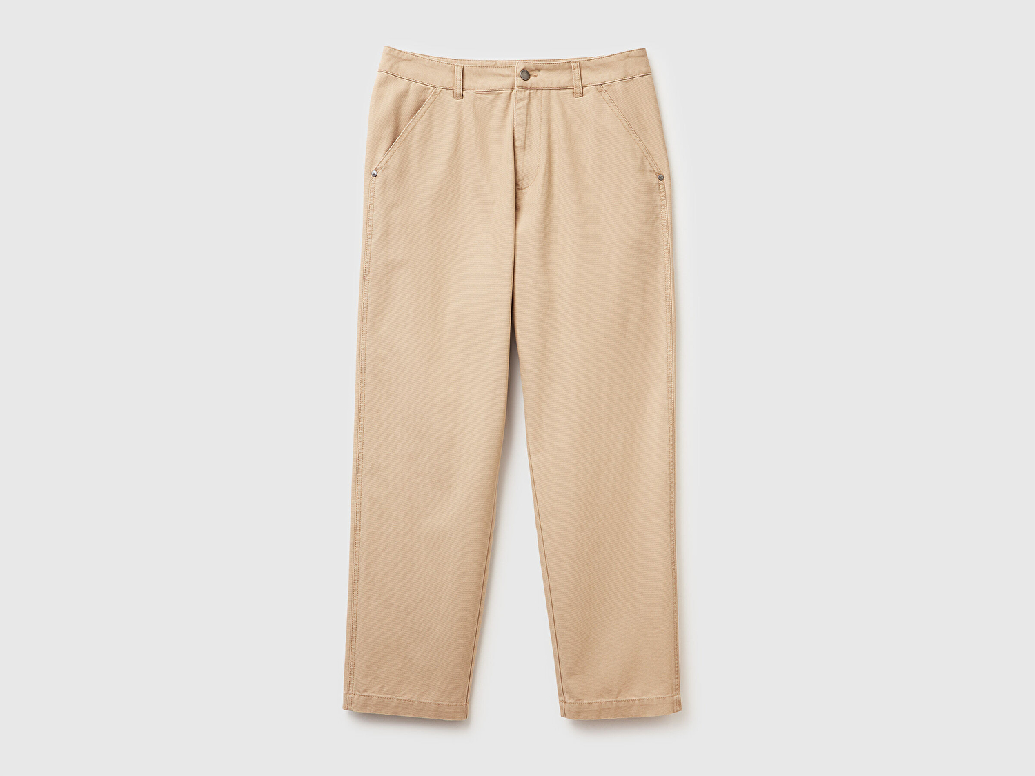 Benetton Erkek Taba %100 Pamuk Arka Cebi Logo Detaylı Pantolon