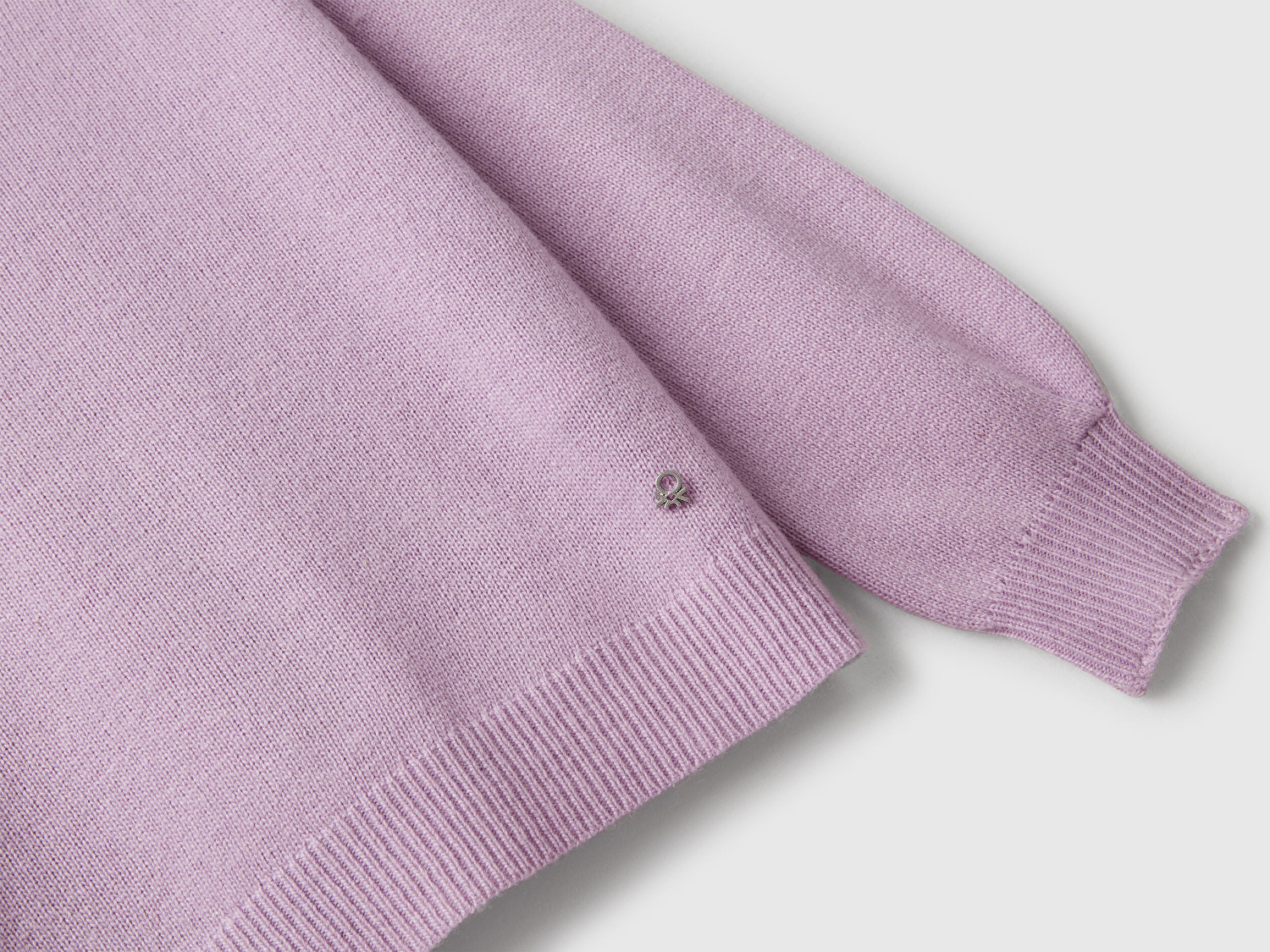 Benetton Kız Çocuk Lila Yün Karışımlı Kolu Ribanalı Kazak