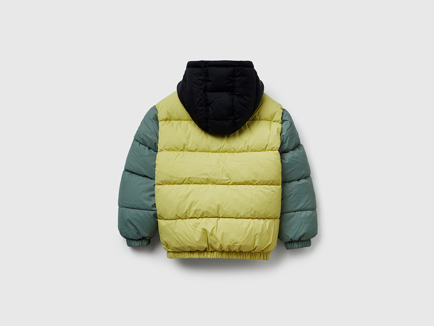 Benetton Erkek Çocuk Sarı Logo Detaylı Fermuarlı Kapüşonlu Dolgulu Mont