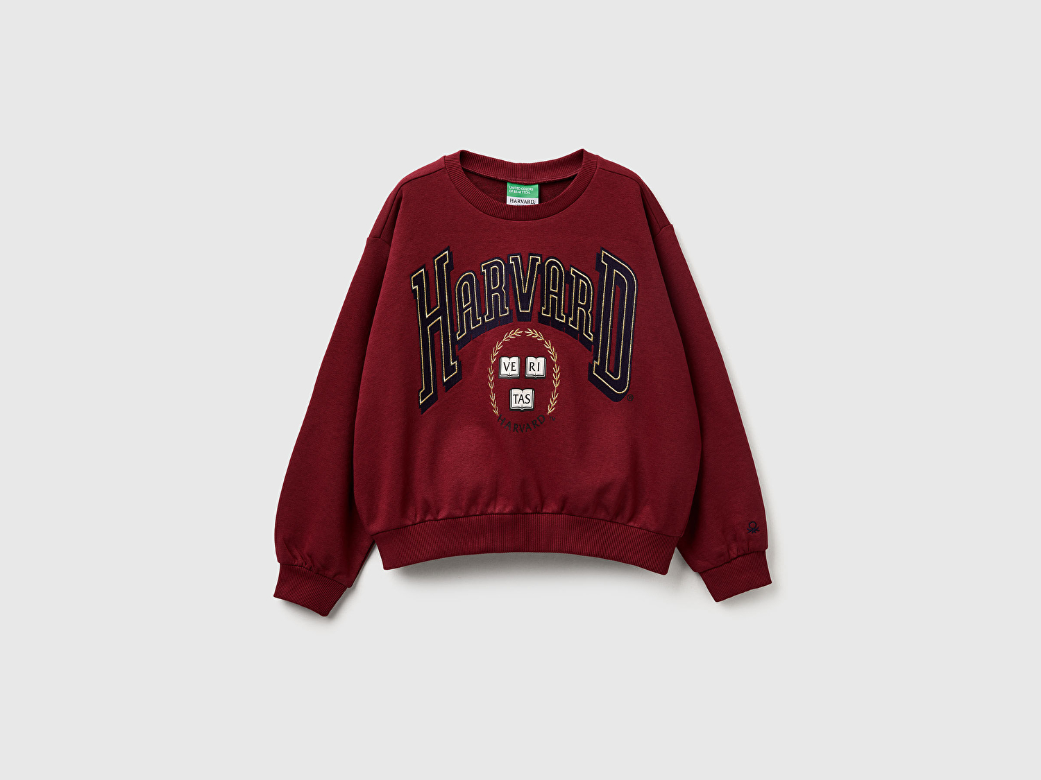 Benetton Kız Çocuk Bordo Önü Baskılı Logo İşlemeli Relaxed Fit Kısa Sweatshirt