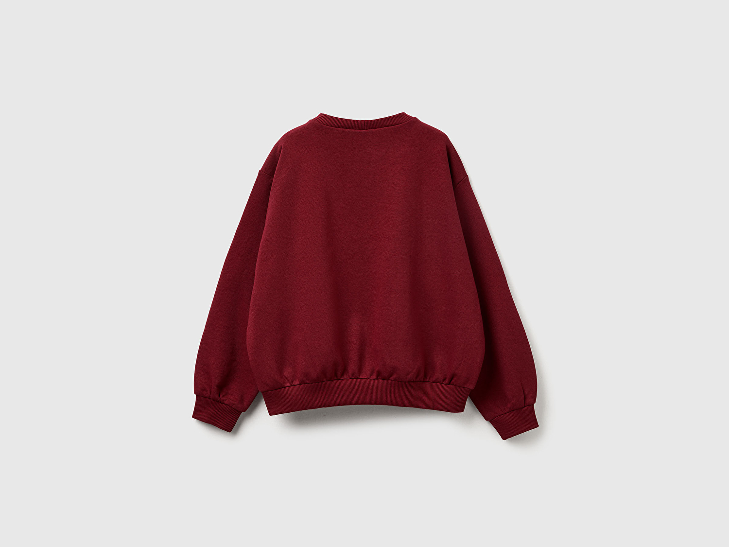 Benetton Kız Çocuk Bordo Önü Baskılı Logo İşlemeli Relaxed Fit Kısa Sweatshirt