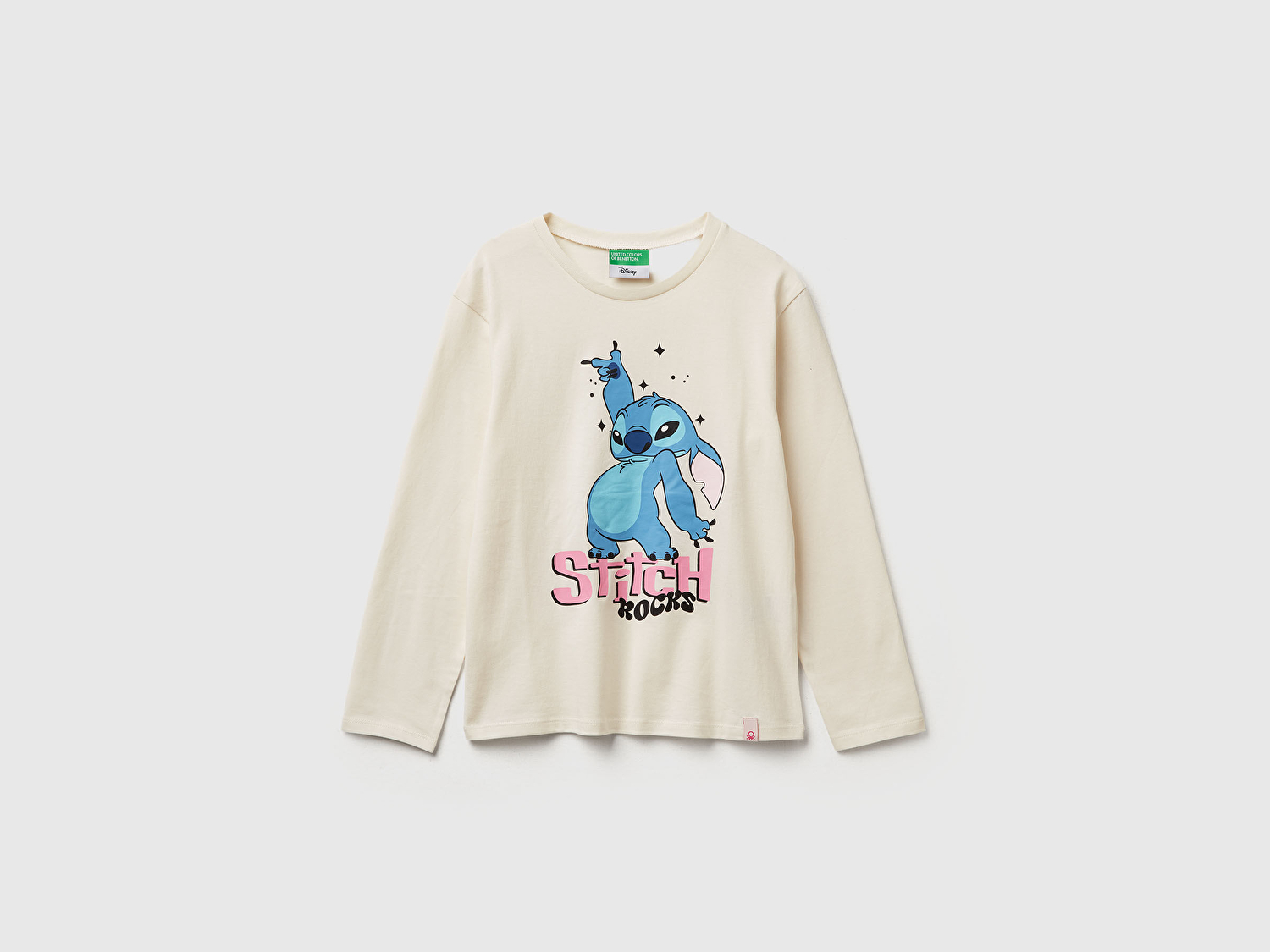 Benetton Kız Çocuk Krem Önü Baskılı Logo Etiketi Detaylı Uzun Kollu T-shirt